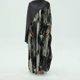 Modest Islamic Fashion Artistic Floral Geometric Designs Elegant Printed Cardigan Abaya (MOA154)