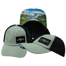 Mountains Hat - Dad Hat - Green / Black - Laser Mesh
