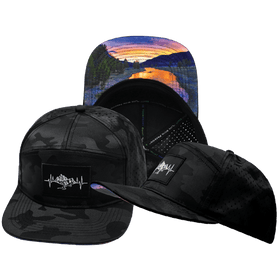 Mountains Hat - Flat Bill - Black Camo - Laser Mesh