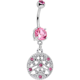 BodyCandy Pink CZ Gem Baroque Beauty Disc Dangle Belly Ring