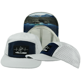 Paddle Board Hat - 5 Panel - Gray / Navy - Laser Mesh