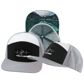 Paddle Board Hat - Flat Bill - Gray / Black / White - Laser Mesh