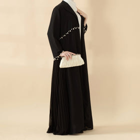 Pearl Embellished Accordion Pleat Back Open Abaya (MOA127)