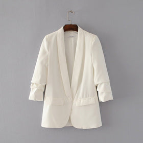 Ruched Sleeve Blazer | Three-Quarter Sleeve Longline Jacket (MS241)
