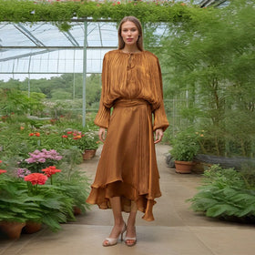 Satin Tie-Neck Blouson Dress(MS354)