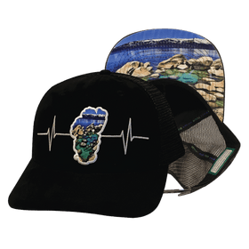 Tahoe Hat - Baseball Hat Fit - Suede - Black - Sand Harbor - Trucker Mesh