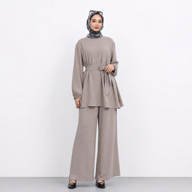 Textured Longline Top & Wide-Leg Trouser Set(MS455)