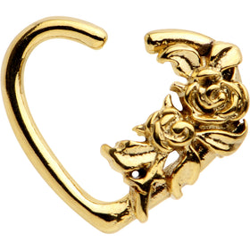 3/8 Gold PVD Rose Flower Bouquet Heart Left Daith Cartilage Tragus Earring