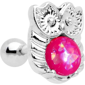 16G 1/4 Pink Faux Opal Guardian Owl Cartilage Tragus Earring