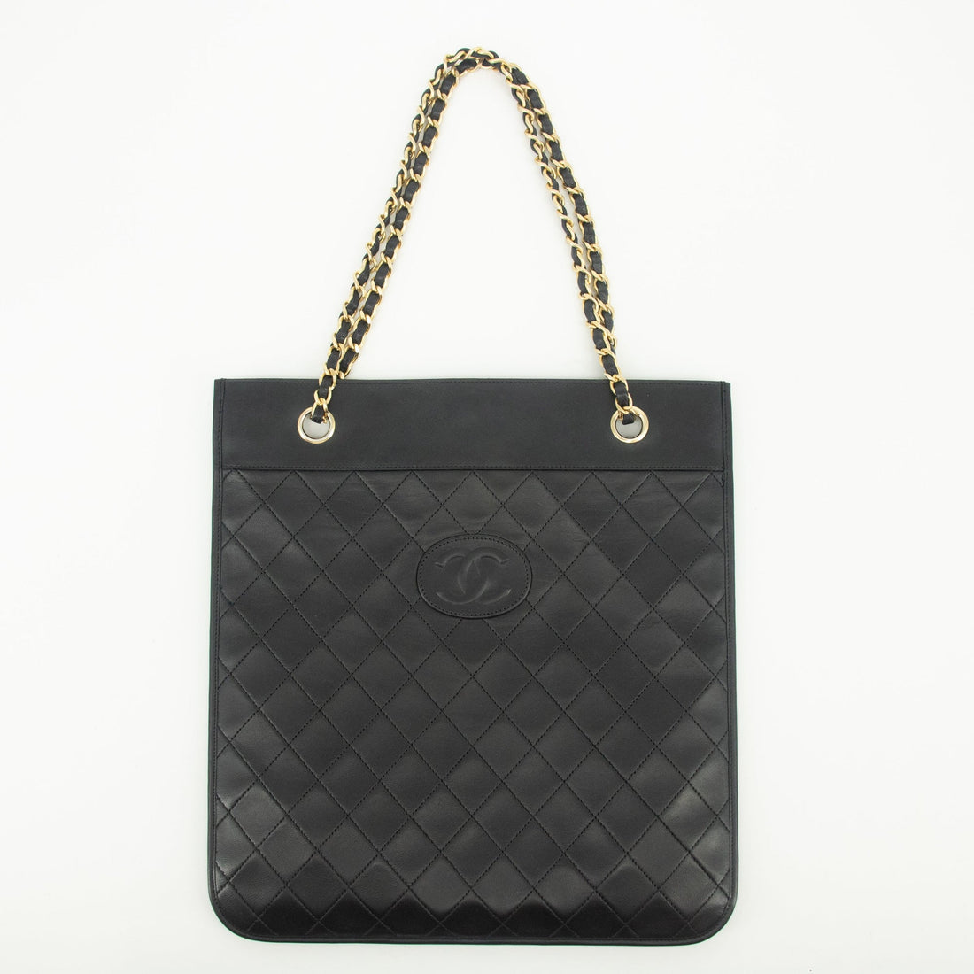 Chanel Lambskin Quilted CC Flat Tote with chain strap, full lookbook view
