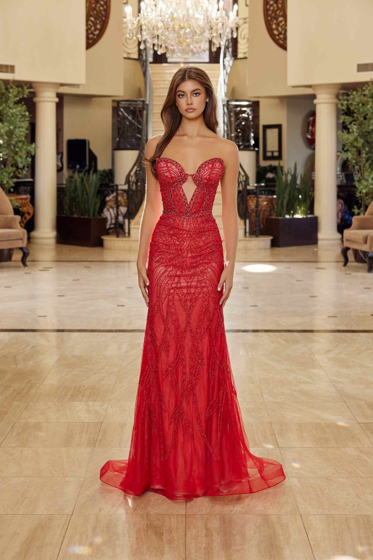 Nox Anabel C1848 Fitted Beaded Tulle Strapless Keyhole Bodice Prom Gown — Curated Sense