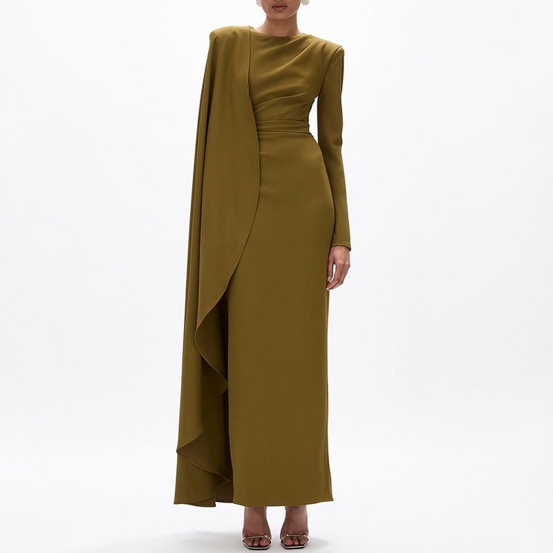 Asymmetric Cape Gown with Back Slit(MS216) — Curated Sense