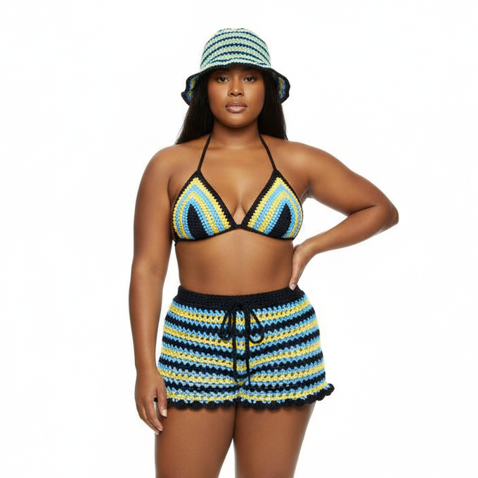 Bahamian Mesh Crochet Shorts with Bikini Matching Set — vacation ready