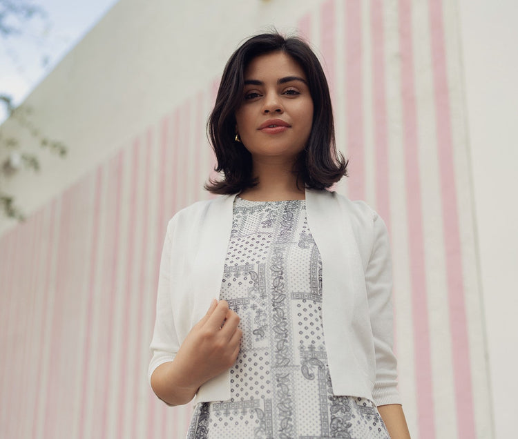 Cropped Knit Cardigan — gauge 12 merino blend, the workhorse of NYC contemporary womenswear