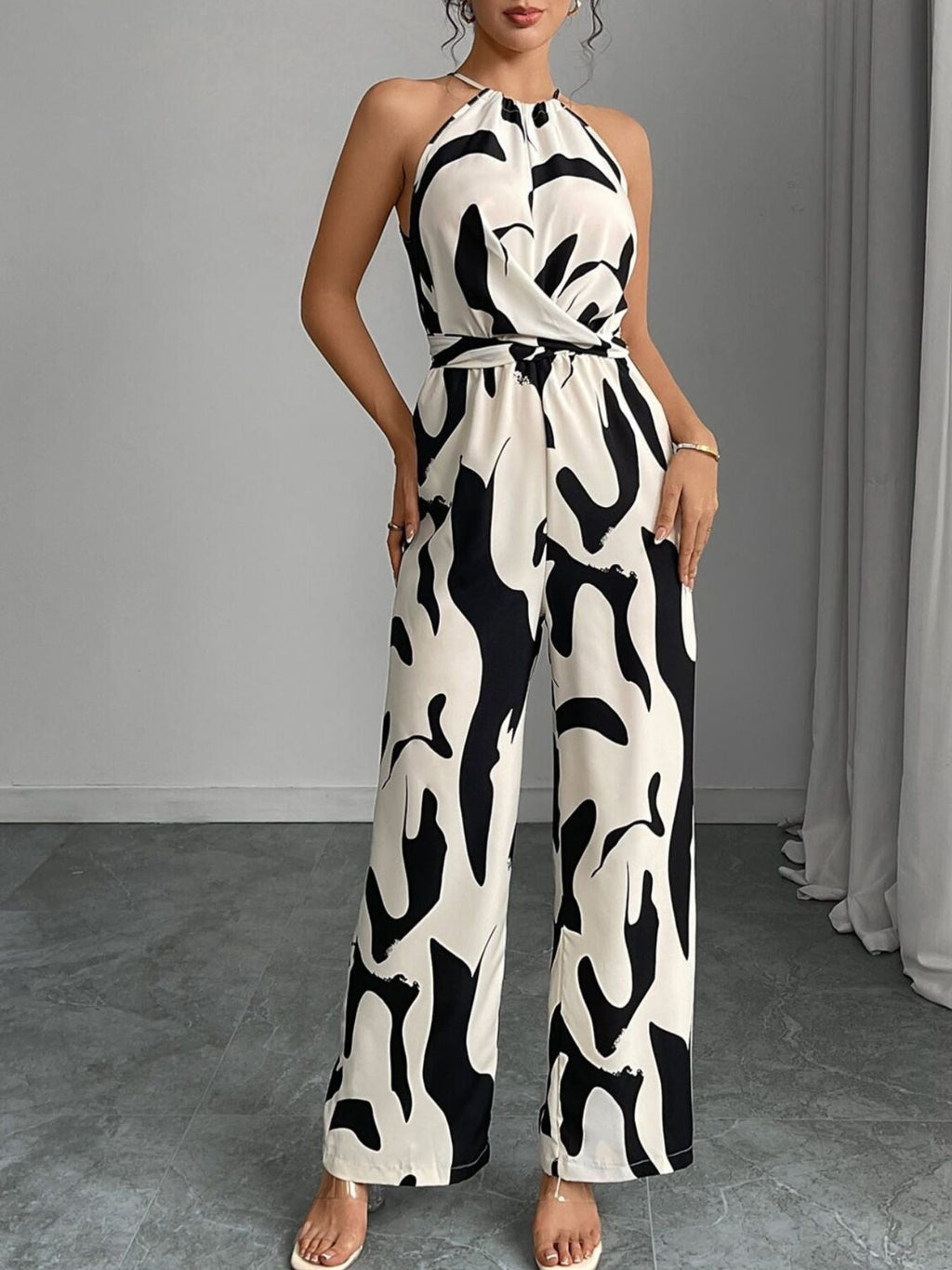 Abstract Print Wide Leg Jumpsuit