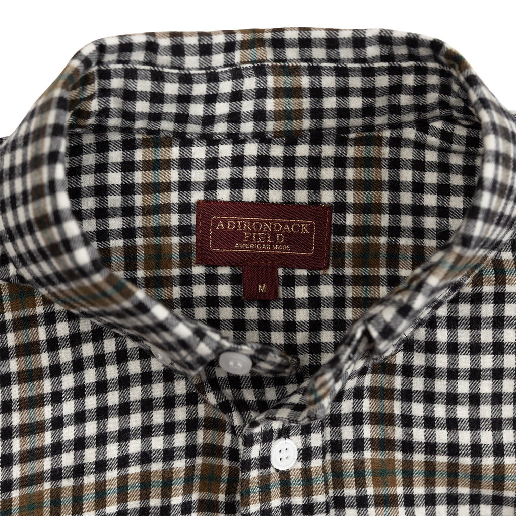 Adirondack Field Opalescent Flannel Shirt — branding close-up