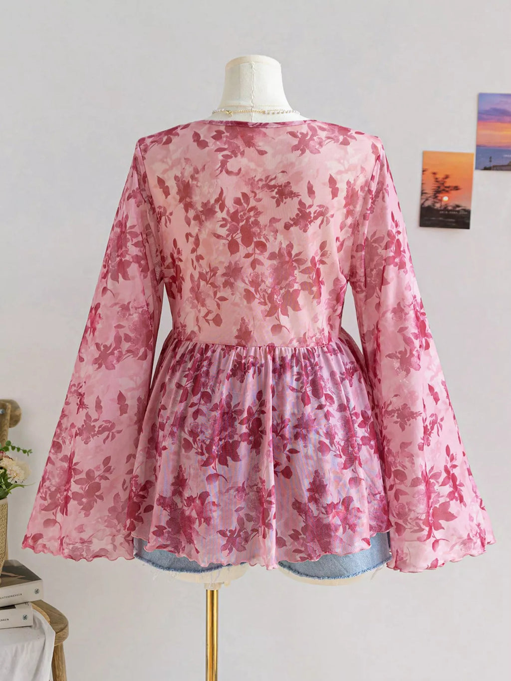 Plus Size Floral Print Chiffon Blouse