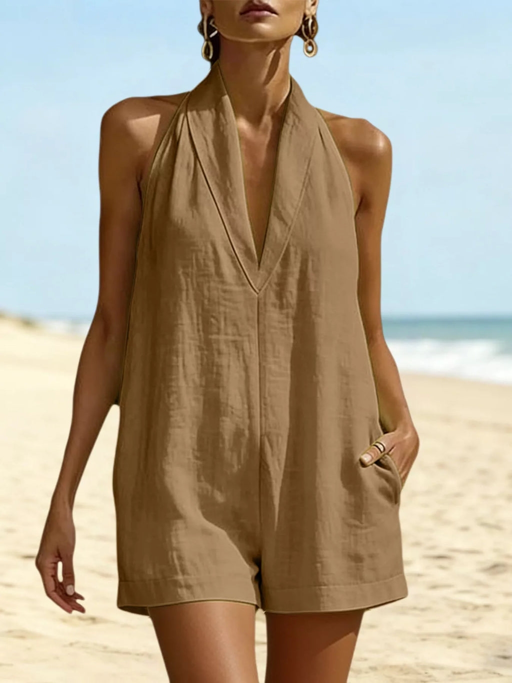 Halter Neck Romper with Pockets