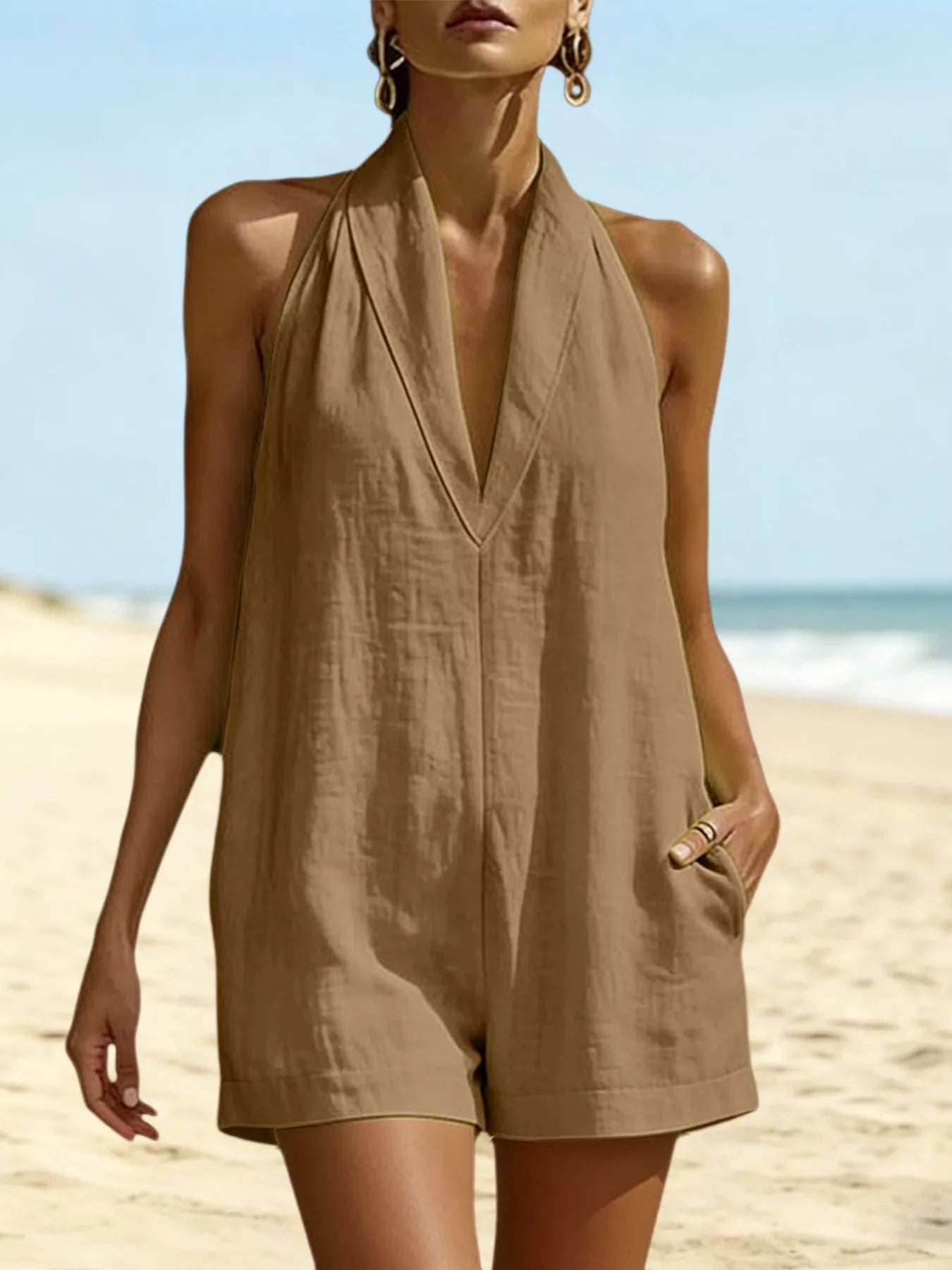 Halter Neck Romper with Pockets