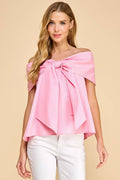 Pretty Little Patriot Pretty Little Patriot Pink Off The Shoulder Bow Top — main product shot
