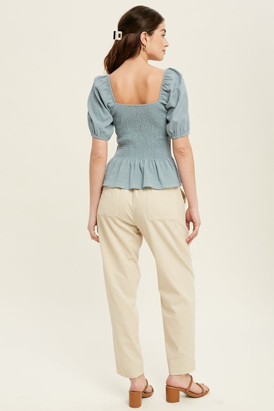 KADOU BOUTIQUE Cotton Gauze Puff Sleeve Top — alternative angle