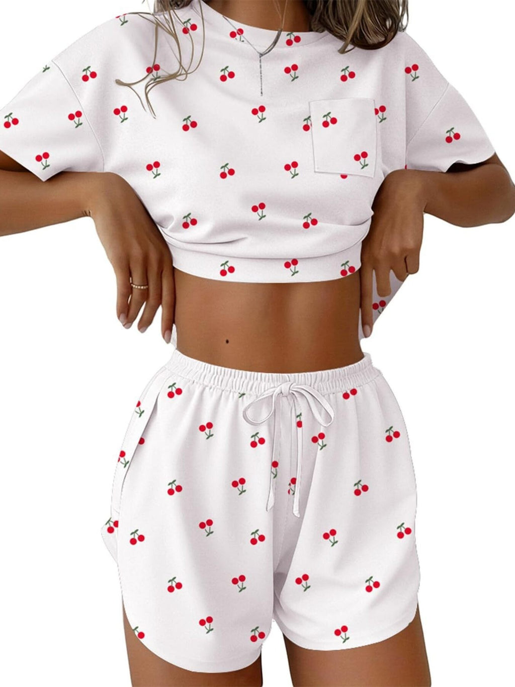 Printed Round Neck Tee and Shorts Set