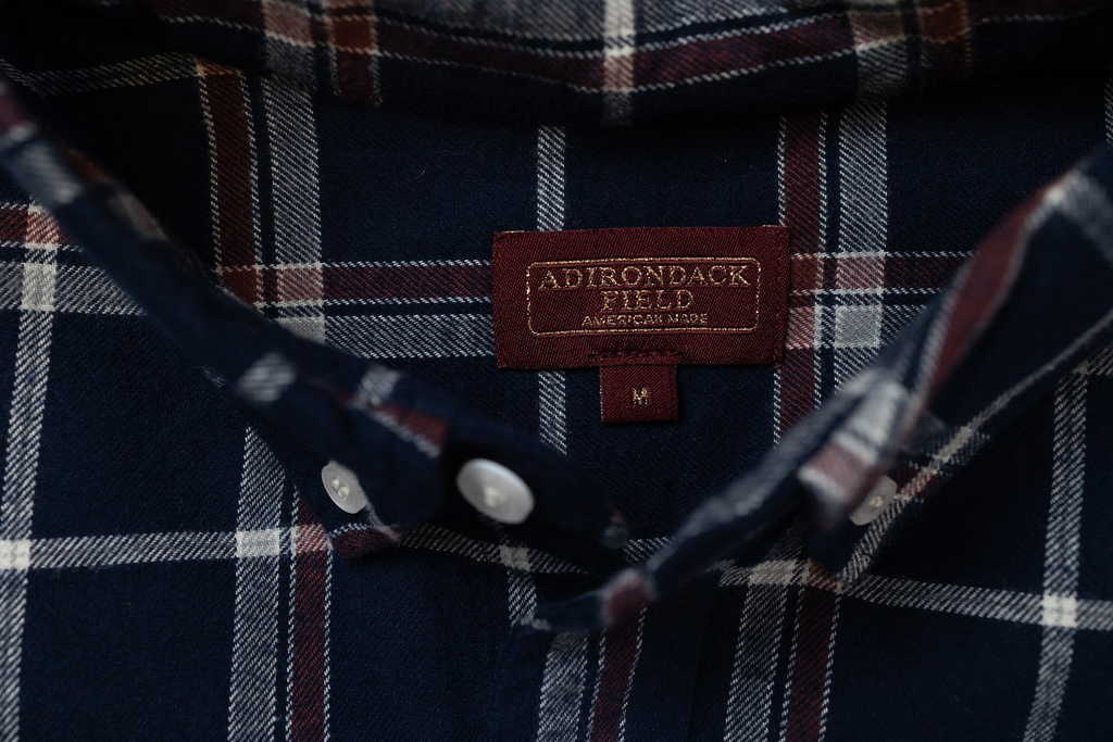 Adirondack Field Sairy Gamp Flannel Shirt — branding close-up