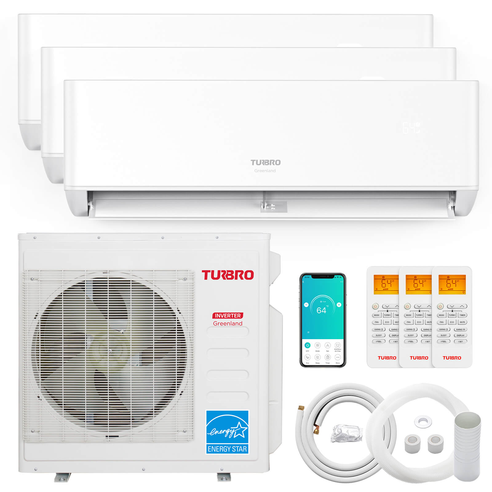 Greenland 36,000 BTU Tri-Zone (3) Mini Split AC (R454B) – TURBRO