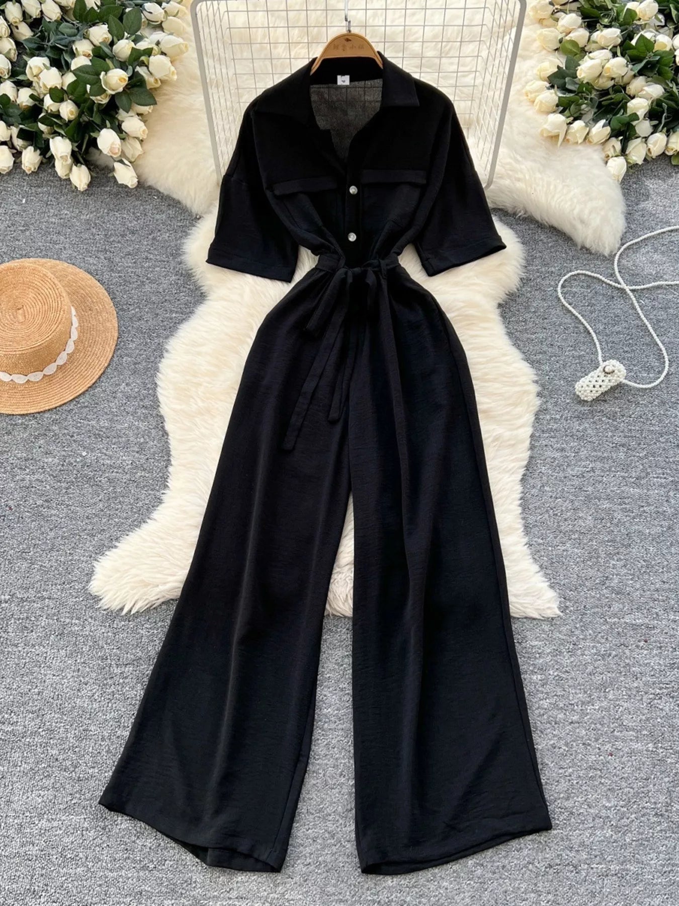 Tie Waist Wide Leg Jumpsuit