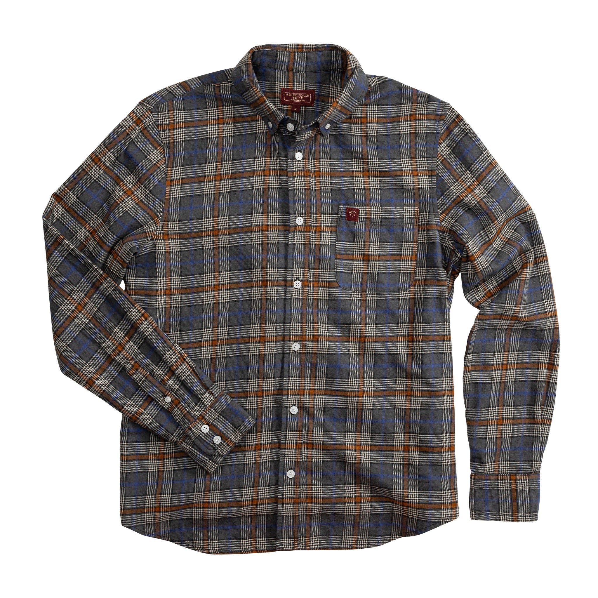 Adirondack Field Dunning Organic Flannel Shirt — branding close-up