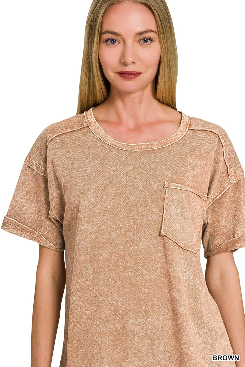 Zenana Halo Snow Washed Exposed Seam Top & Shorts Set