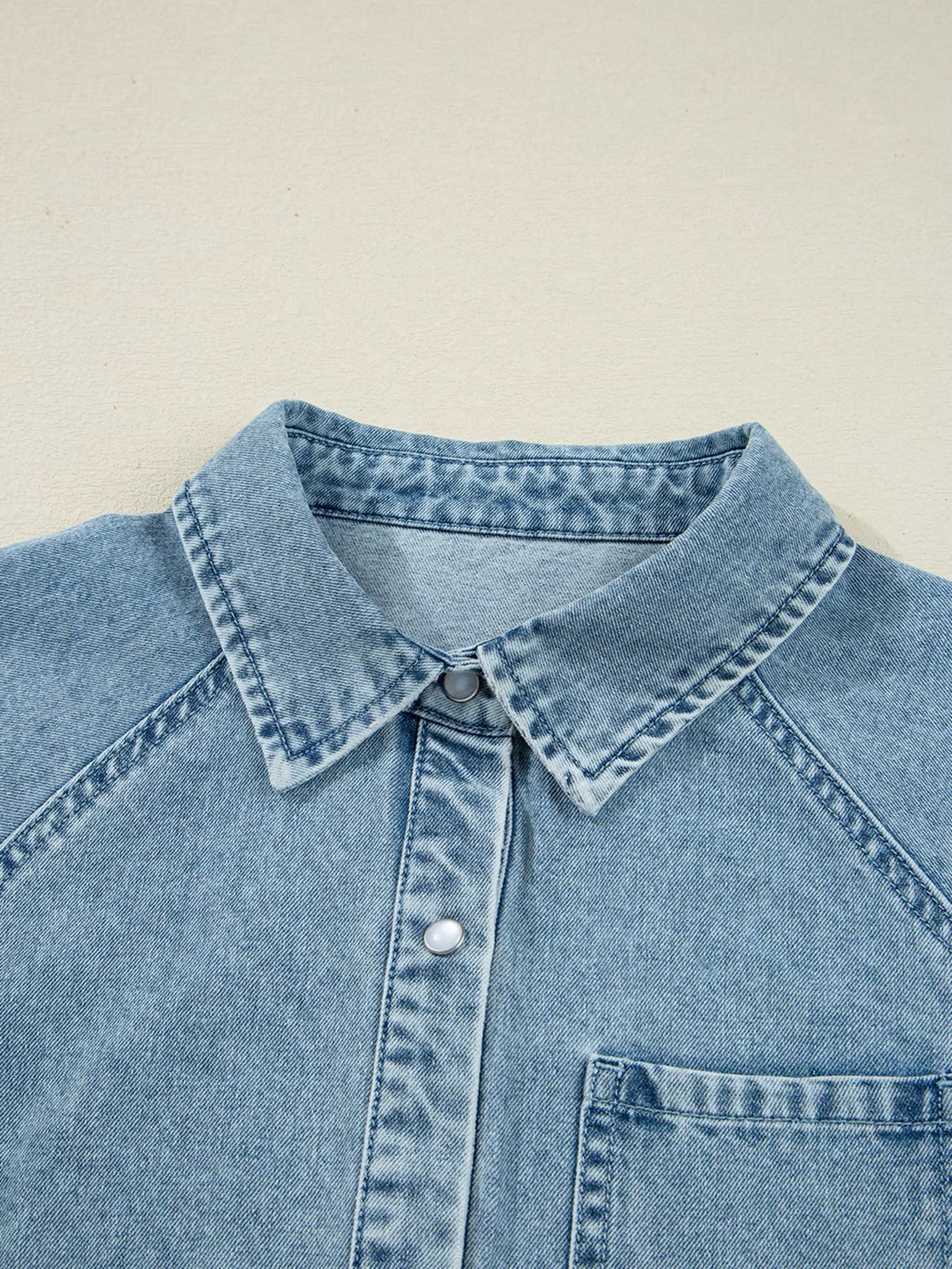 Smocked Cuffs Flared Denim Shirt Mini Dress