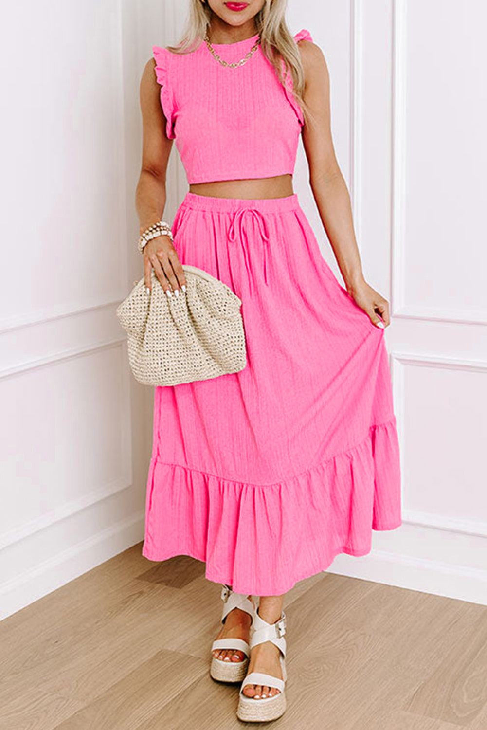 Pretty Little Patriot Pretty Little Patriot Bubblegum Beach Day Pink Skirt Set — lifestyle worn / used context