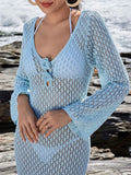 Crochet Knit Long Sleeve Maxi Cover-Up Dress