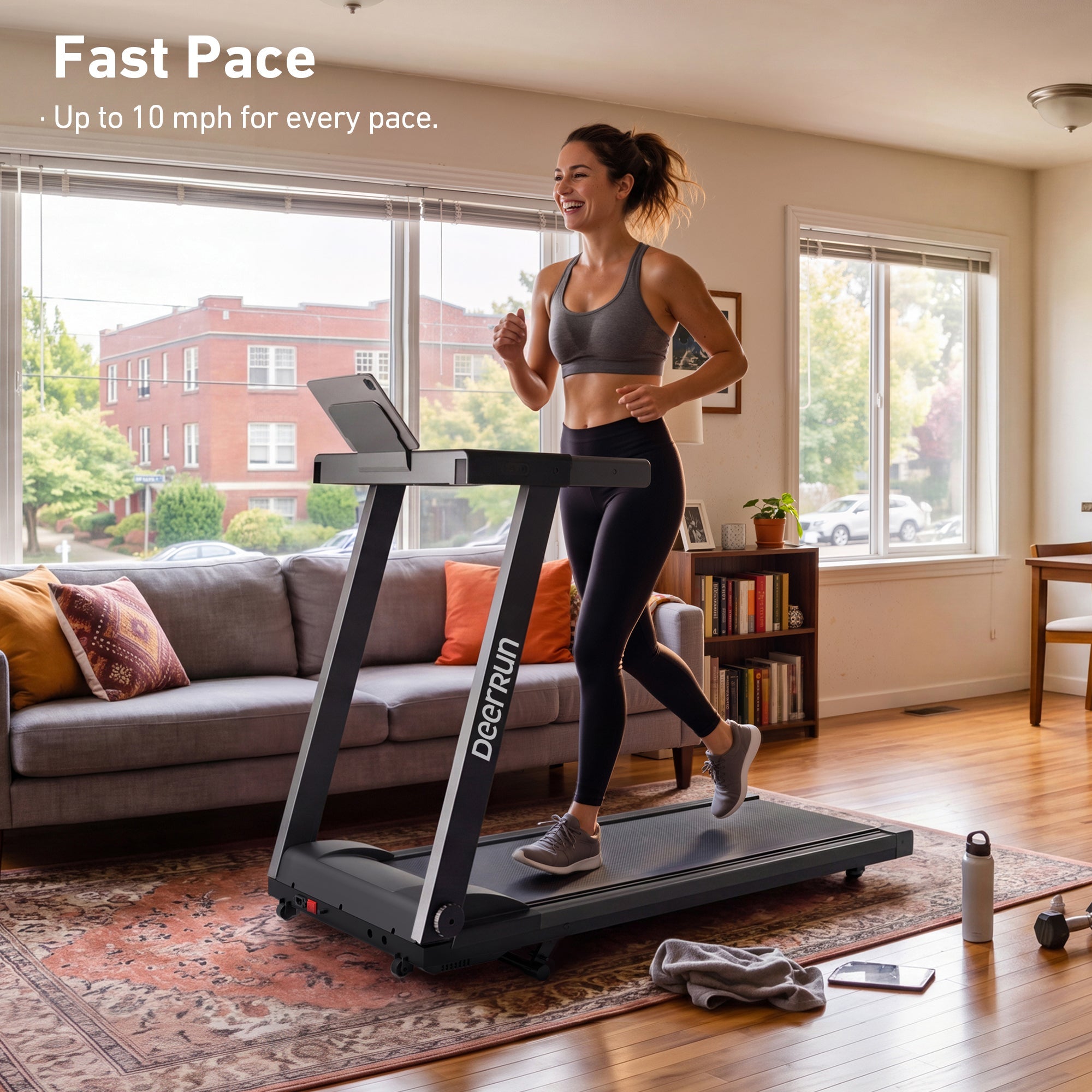 DeerRun All-New 2026 A1 Pro Move+ Smart Foldable Treadmill with 6% Incline & NFC | 350 lbs, 10 mph, Black – DeerRun®, view 2