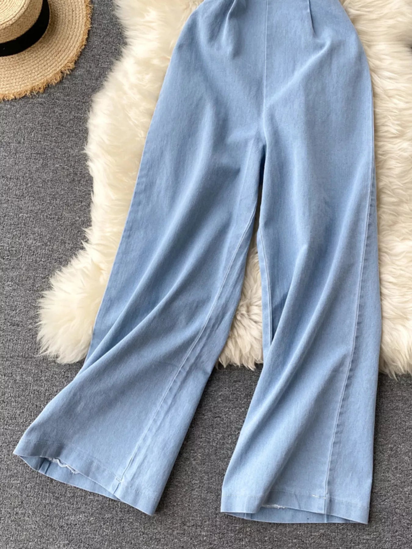 Halter Neck Wide Leg Denim Jumpsuit
