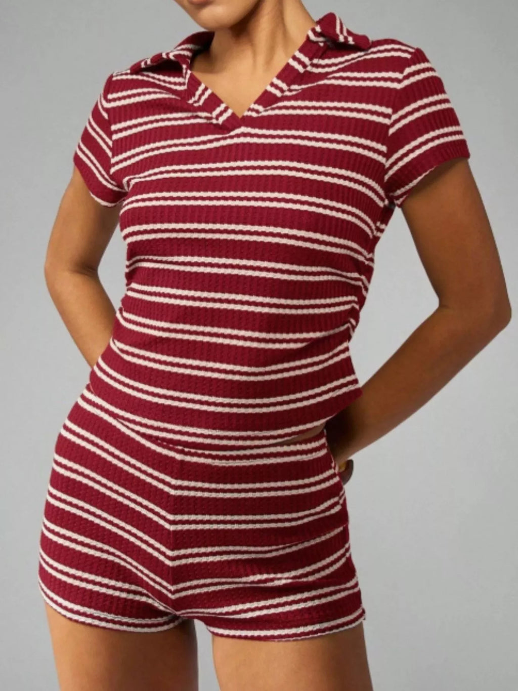 Striped Knit Short Sleeve Top & Shorts Set
