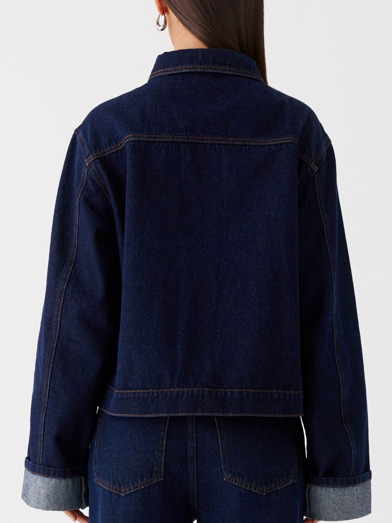 Button Down Cropped Oversized Denim Jacket