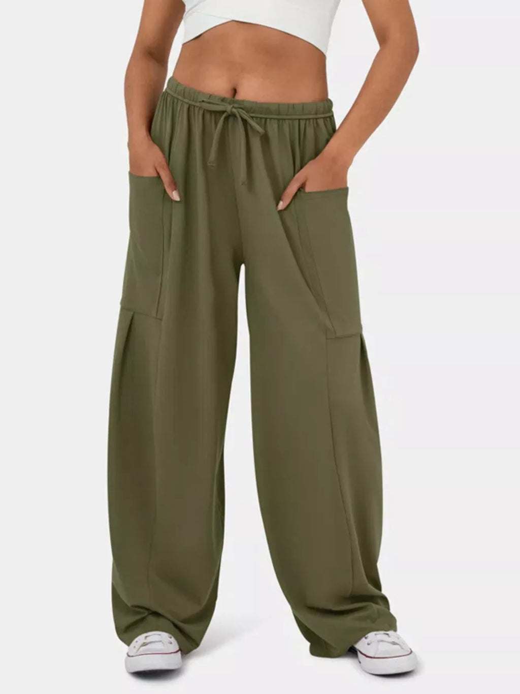 High-Waisted Drawstring Wide-Leg Pants