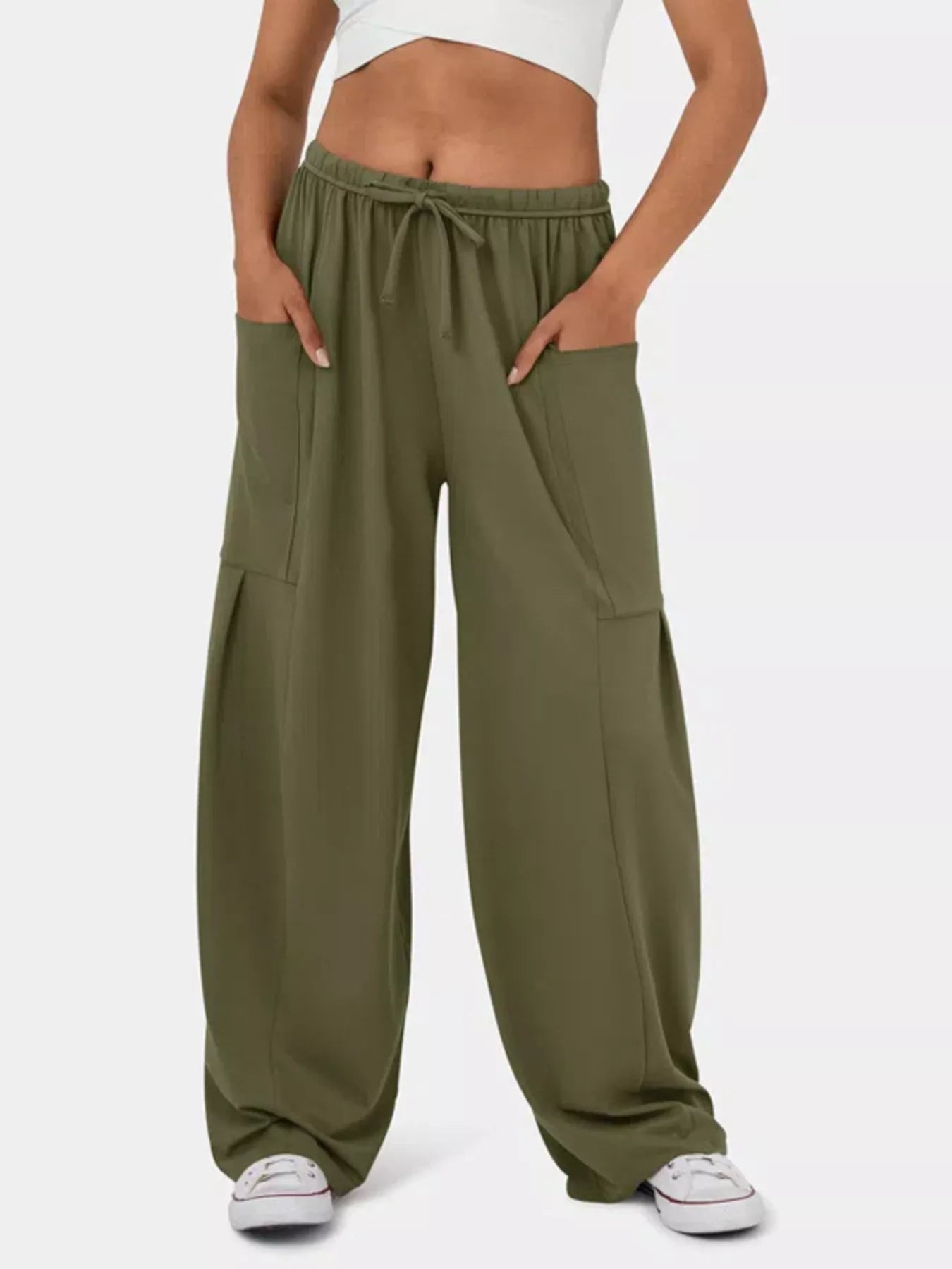 High-Waisted Drawstring Wide-Leg Pants