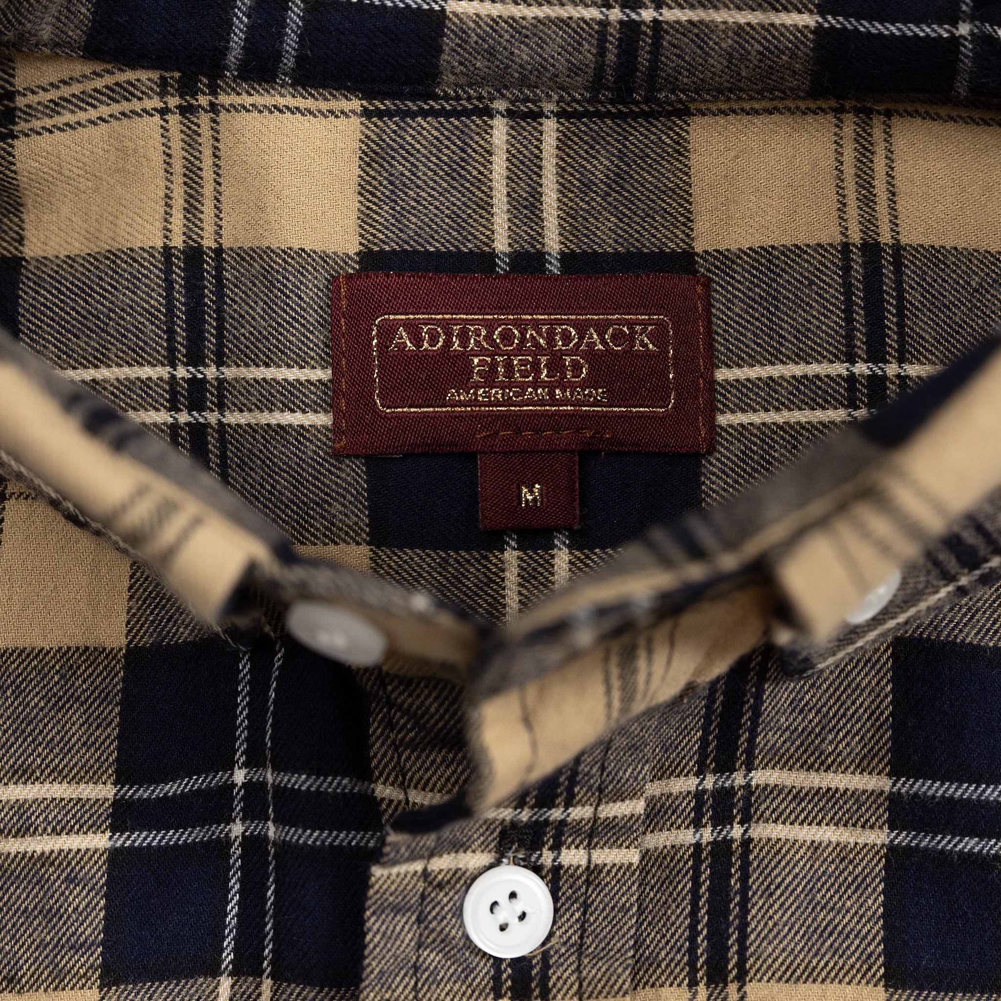 Adirondack Field Raquette Flannel Shirt — branding close-up