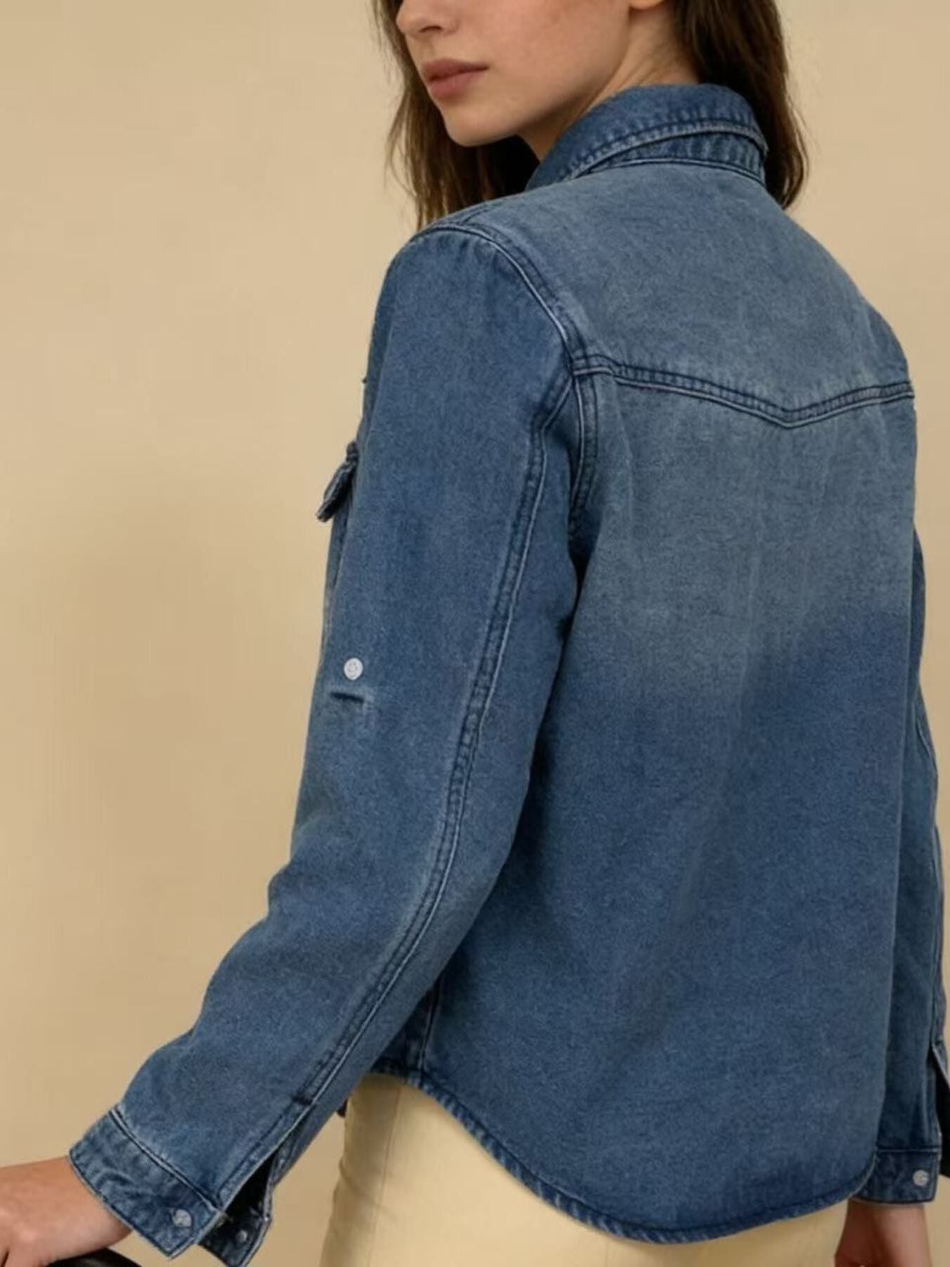 Button Down Classic Western Style Denim Top