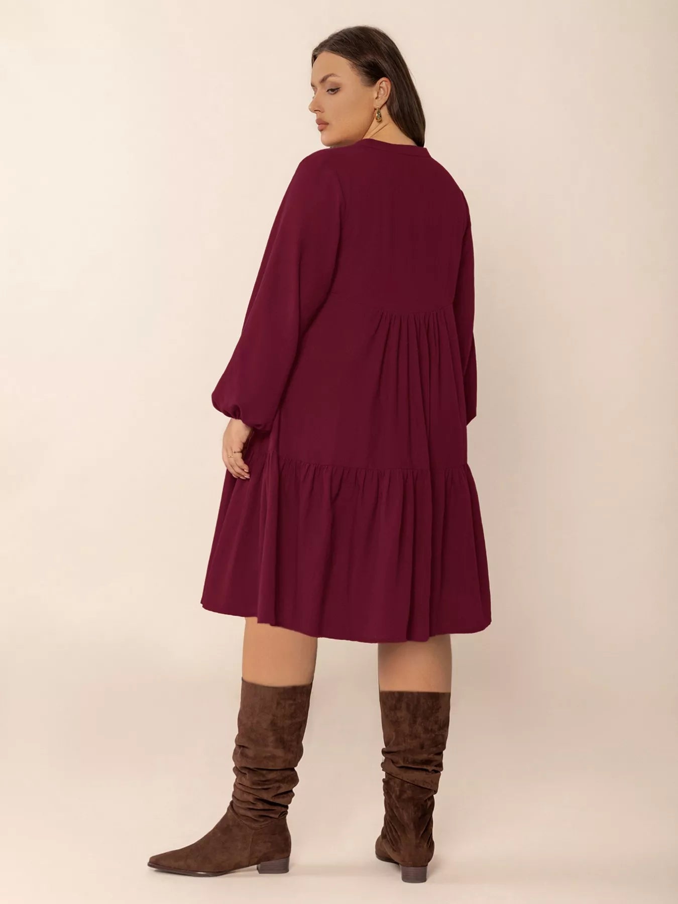 Plus Size Button Front Balloon Sleeve Dress