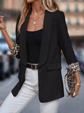 Leopard Lapel Collar Open Front Blazer