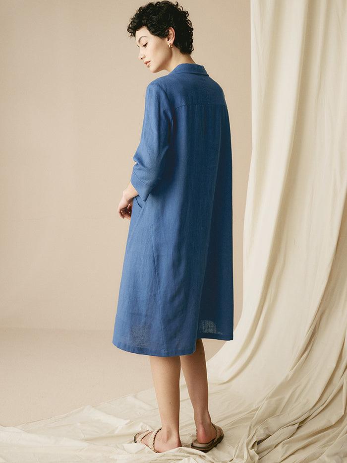 LINTICO 100% Linen Shirt Dress MADISON — construction detail