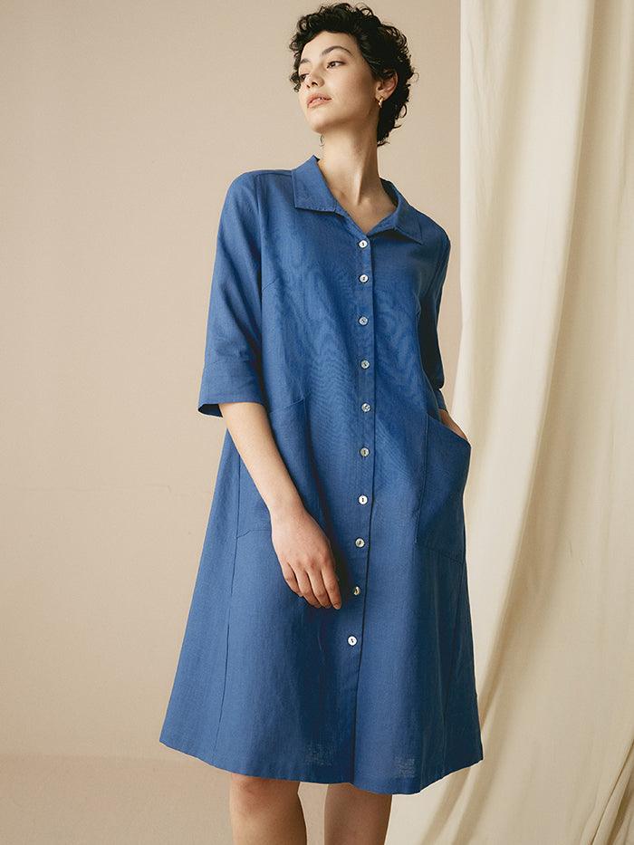 LINTICO 100% Linen Shirt Dress MADISON — LINTICO branding close-up