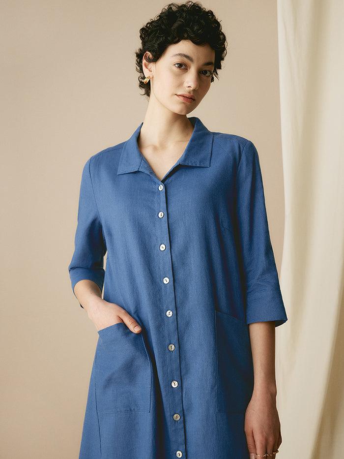 LINTICO 100% Linen Shirt Dress MADISON — lifestyle worn / used context