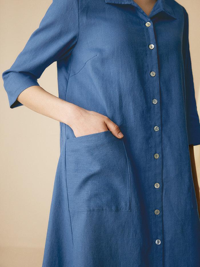 LINTICO 100% Linen Shirt Dress MADISON — detail shot 6