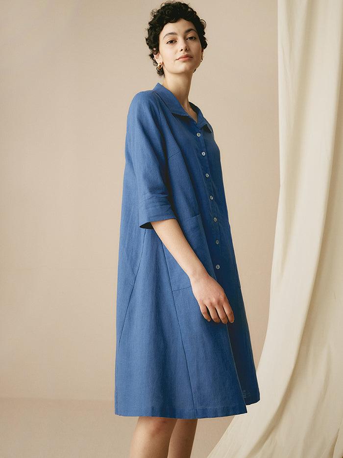 LINTICO 100% Linen Shirt Dress MADISON — dresses-midi dresses-linen category context