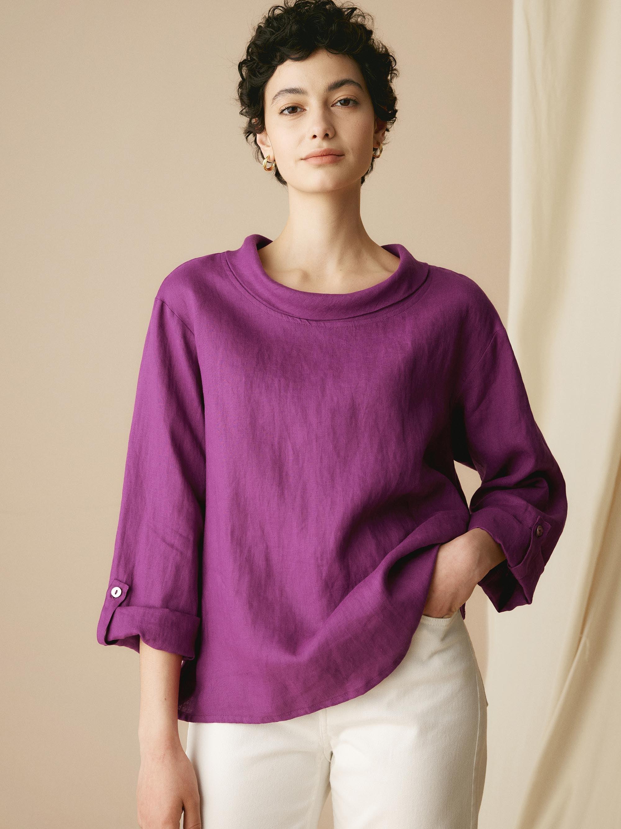 LINTICO 100% Linen Draped Neck Top HOLLIS — detail shot 7
